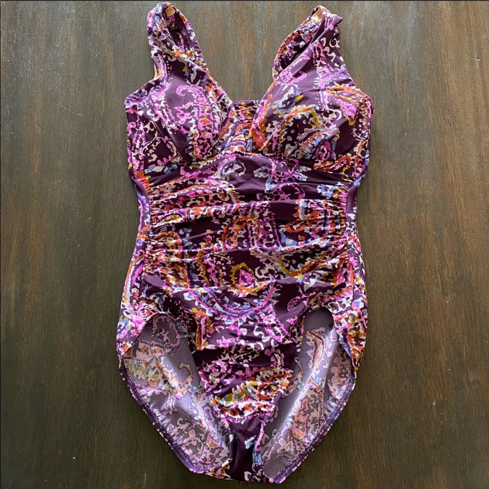 Lovely purple multi LANDS END swimsuit 12L
